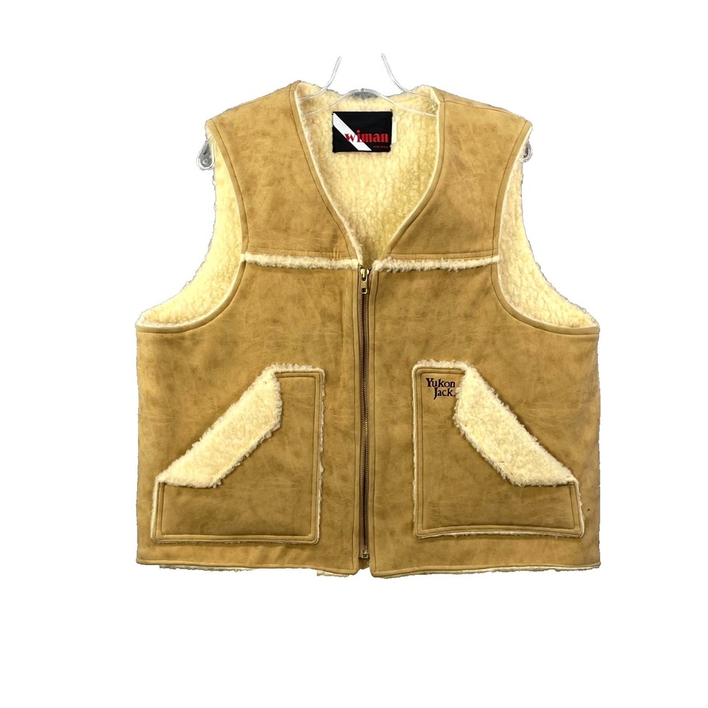 Vintage Wiman Suede Vest Men Large Sherpa Lined Western Cowboy Biker Made in USA